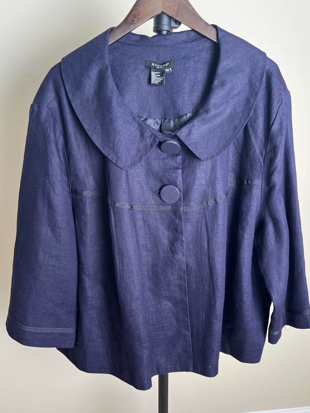 Sandro Sportswear Navy Linen Swing Jacket - Plus Size 3X